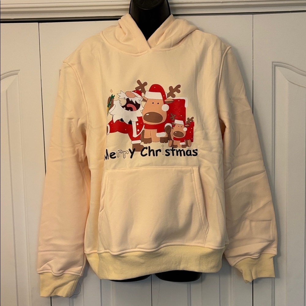 Funny Christmas Hoodie Cream Men Size Medium